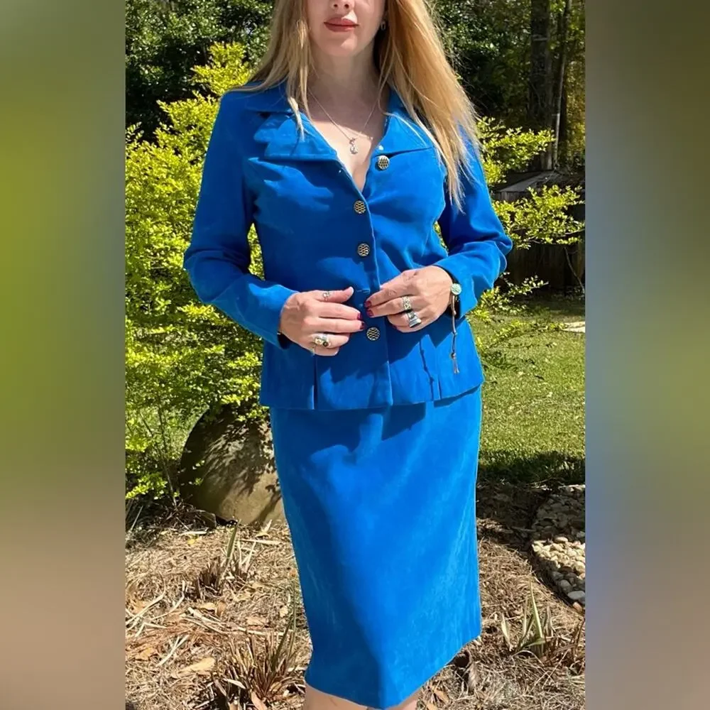 Vintage Leslie Fay Stunning Blue Blue Women's Skirt Set/Dress Suit - Picture 2 of 12